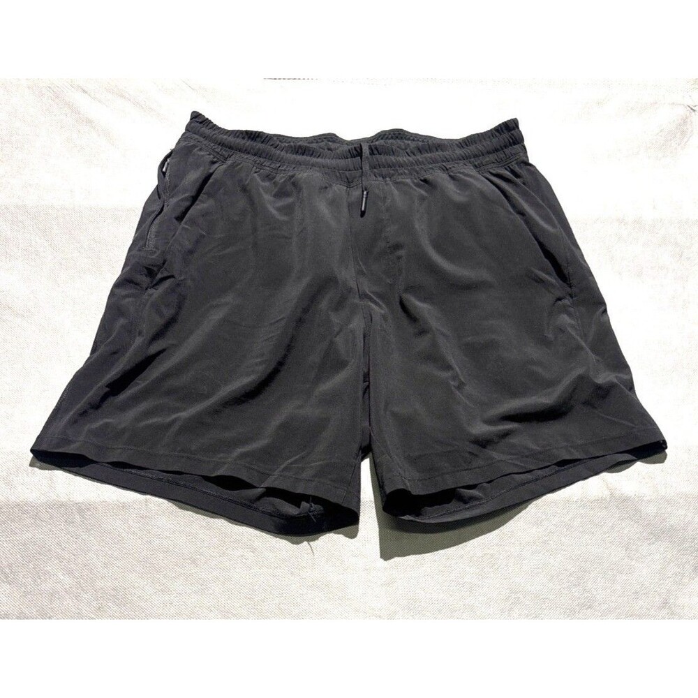 Lululemon Mens Black Athletic Shorts Drawstring Waistband Zippered Pckt Stretch